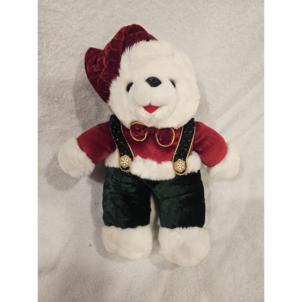 Dan Dee Nwot Teddy Bear Plush Vintage 2002 Stuffed Christmas Holiday Overalls